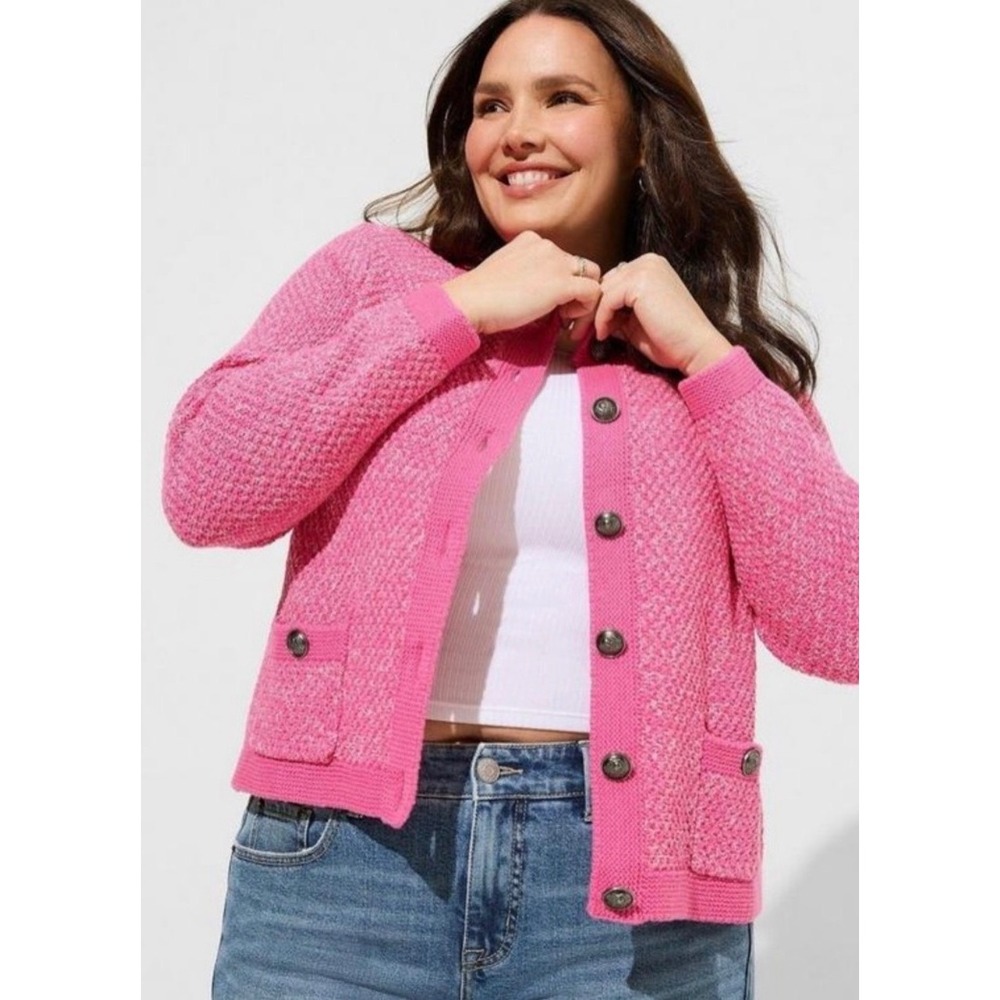 Torrid Pink Gin Fizz Button Up Cardigan Sweater Crest Buttons Plus Size 2X‎